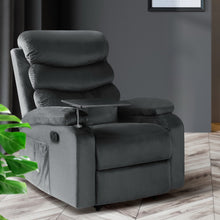 Load image into Gallery viewer, Artiss Recliner Chair Armchair Lounge Velvet Cinema Grey Tray Table