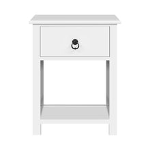 Load image into Gallery viewer, The front of this French, provincial, bedside table.