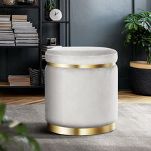 Load image into Gallery viewer, Silver Round Velvet Ottoman Pouffe-Furniture-The White Mall