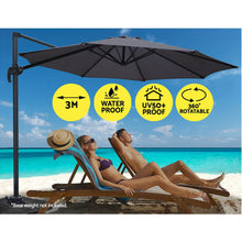 Load image into Gallery viewer, Instahut Outdoor Umbrella 3M Roma Cantilever Beach Furniture Garden 360 Degree Charcoal