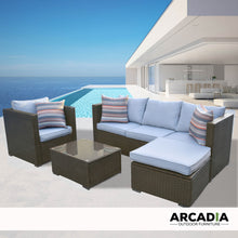 Load image into Gallery viewer, Arcadia Furniture Outdoor Rattan 4 Piece Sofa Lounge Set Home Garden Patio - Oatmeal and Grey