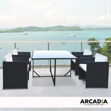 Load image into Gallery viewer, Arcadia Furniture 5 Piece Outdoor Dining Table Set Rattan Table Chairs Garden - Black and Grey