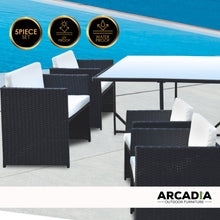 Load image into Gallery viewer, Arcadia Furniture 5 Piece Outdoor Dining Table Set Rattan Table Chairs Garden - Black and Grey