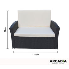 Load image into Gallery viewer, Arcadia Furniture Outdoor 4 Piece Sofa Lounge Set Wicker Rattan Garden - Black and Grey