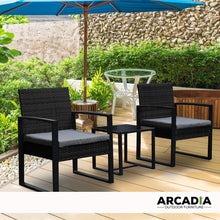 Load image into Gallery viewer, Arcadia Furniture Outdoor 3 Piece Wicker Rattan Patio Set Garden Patio Home - Black and Grey