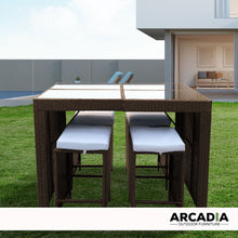 Load image into Gallery viewer, Arcadia Furniture Outdoor 5 Piece Bar Table Set Rattan and Cushions Patio Dining - Oatmeal and Grey