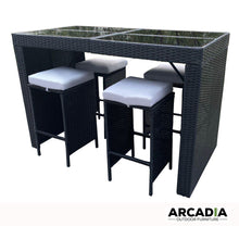 Load image into Gallery viewer, Arcadia Furniture Outdoor 5 Piece Bar Table Set Rattan and Cushions Patio Dining - Black and Grey