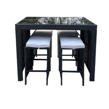 Load image into Gallery viewer, Arcadia Furniture Outdoor 5 Piece Bar Table Set Rattan and Cushions Patio Dining - Black and Grey