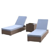 Load image into Gallery viewer, Arcadia Furniture Outdoor 3 Piece Sunlounge Set Rattan Garden Day Bed Lounger - Oatmeal and Grey