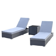 Load image into Gallery viewer, Arcadia Furniture Outdoor 3 Piece Sunlounge Set Rattan Garden Day Bed Lounger - Black and Grey