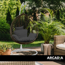 Load image into Gallery viewer, Arcadia Furniture Rocking Egg Chair Outdoor Wicker Rattan Patio Garden Tear Drop - Oatmeal and Grey