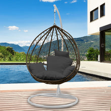 Load image into Gallery viewer, Arcadia Furniture Rocking Egg Chair Outdoor Wicker Rattan Patio Garden Tear Drop - Oatmeal and Grey
