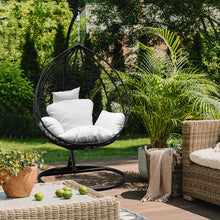 Load image into Gallery viewer, Arcadia Furniture Rocking Egg Chair Outdoor Wicker Rattan Patio Garden Tear Drop - Black and Cream