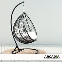 Load image into Gallery viewer, Arcadia Furniture Rocking Egg Chair Outdoor Wicker Rattan Patio Garden Tear Drop - Black and Cream