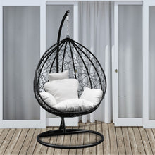 Load image into Gallery viewer, Arcadia Furniture Rocking Egg Chair Outdoor Wicker Rattan Patio Garden Tear Drop - Black and Cream