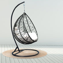 Load image into Gallery viewer, Arcadia Furniture Rocking Egg Chair Outdoor Wicker Rattan Patio Garden Tear Drop - Black and Cream
