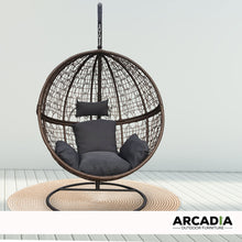 Load image into Gallery viewer, Arcadia Furniture Rocking Egg Chair Outdoor Wicker Rattan Patio Garden Circular - Brown and Grey