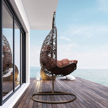 Load image into Gallery viewer, Arcadia Furniture Hanging Basket Egg Chair Outdoor Wicker Rattan Patio Garden - Brown and Coffee