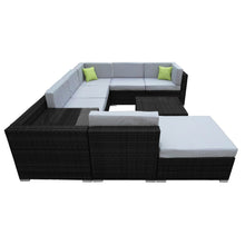 Load image into Gallery viewer, Milano 9 Piece Wicker Rattan Sofa Set Black Grey Outdoor Lounge Patio Furniture