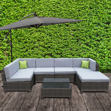 Load image into Gallery viewer, Milano 7 Piece Wicker Rattan Sofa Set Oatmeal Grey Outdoor Lounge Furniture