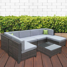 Load image into Gallery viewer, Milano 7 Piece Wicker Rattan Sofa Set Oatmeal Grey Outdoor Lounge Furniture