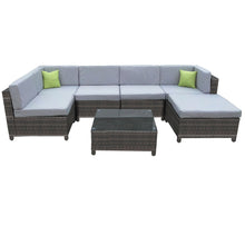 Load image into Gallery viewer, Milano 7 Piece Wicker Rattan Sofa Set Oatmeal Grey Outdoor Lounge Furniture