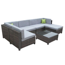 Load image into Gallery viewer, Milano 7 Piece Wicker Rattan Sofa Set Oatmeal Grey Outdoor Lounge Furniture