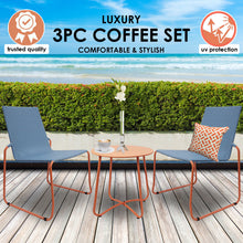 Load image into Gallery viewer, Milano 3pc Outdoor Furniture Steel/Rattan Coffee Table & Chairs Patio Garden Set - Blue & Orange