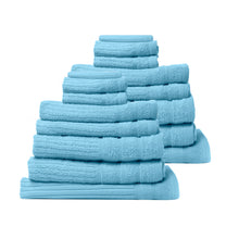 Load image into Gallery viewer, Royal Comfort 16 Piece Egyptian Cotton Eden Towel Set 600GSM Luxurious Absorbent - Aqua