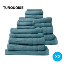Load image into Gallery viewer, Royal Comfort 16 Piece Egyptian Cotton Eden Towel Set 600GSM Luxurious Absorbent - Turquoise