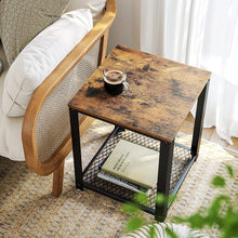 Load image into Gallery viewer, 2-Tier Side Table with Storage Shelf with Metal Frame Rustic Brown