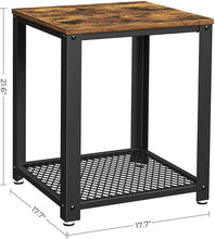 Load image into Gallery viewer, 2-Tier Side Table with Storage Shelf with Metal Frame Rustic Brown