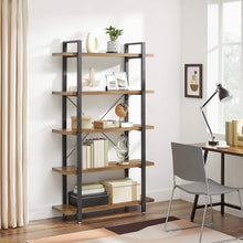 Load image into Gallery viewer, Bookshelf 5-Tier Industrial Stable Bookcase Rustic Brown and Black