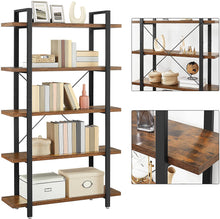 Load image into Gallery viewer, Bookshelf 5-Tier Industrial Stable Bookcase Rustic Brown and Black