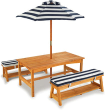 Load image into Gallery viewer, Outdoor Table & Bench Set with Cushions & Umbrella (Navy)