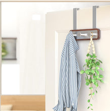 Load image into Gallery viewer, Wood Over The Door Rack Hanger Organiser with 3 Strong Steel Hooks
