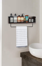 Load image into Gallery viewer, Wall Mount Rustic Wood & Black Metal Bathroom Shelf with Towel Bar