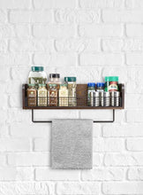 Load image into Gallery viewer, Wall Mount Rustic Wood & Black Metal Bathroom Shelf with Towel Bar