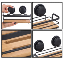 Load image into Gallery viewer, 2 Pack Rectangular Bamboo Corner Shower Caddy Shelf Basket Rack with Premium Vacuum Suction Cup No-Drilling for Bathroom and Kitchen
