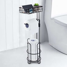 Load image into Gallery viewer, Toilet Paper Holder Stand and Storage Dispenser with Shelf for Bathroom