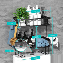 Load image into Gallery viewer, 2 Tier Freestanding Bathroom Storage Organizer with Adhesive Base and Hooks for Bathroom