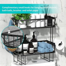 Load image into Gallery viewer, 2 Tier Freestanding Bathroom Storage Organizer with Adhesive Base and Hooks for Bathroom