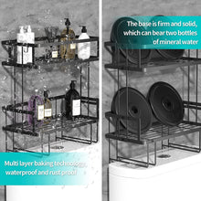 Load image into Gallery viewer, 2 Tier Freestanding Bathroom Storage Organizer with Adhesive Base and Hooks for Bathroom