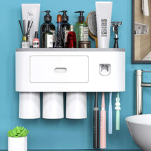 Load image into Gallery viewer, Automatic Wall Mounted Toothbrush Holder with Magnetic Cups Kids & Family Set for Bathroom (White and Gray)