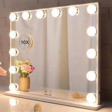 Load image into Gallery viewer, Hollywood Makeup Vanity Mirror with LED Lights and Detachable 10X Magnification Mirror (White, 62 x 51 cm)