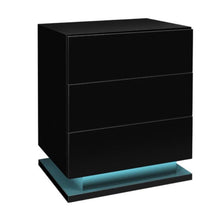 Load image into Gallery viewer, Modern High Gloss LED Bedside Black Drawer Cabinet Table