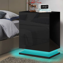 Load image into Gallery viewer, Modern High Gloss LED Bedside Black Drawer Cabinet Table