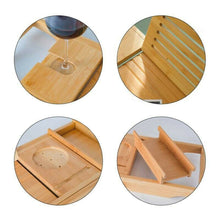 Load image into Gallery viewer, Expandable Bamboo Bath Book Caddy iPhone ipad Wineglass Holder Over Bathtub Rack