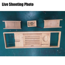 Load image into Gallery viewer, Expandable Bamboo Bath Book Caddy iPhone ipad Wineglass Holder Over Bathtub Rack
