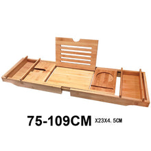 Load image into Gallery viewer, Expandable Bamboo Bath Book Caddy iPhone ipad Wineglass Holder Over Bathtub Rack